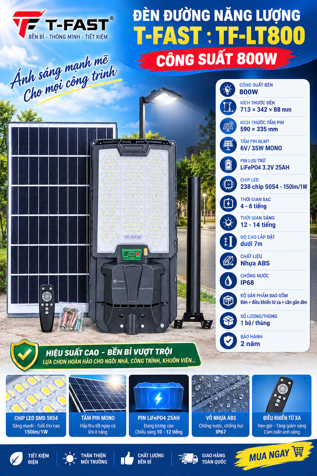 ĐÈN ĐƯỜNG NĂNG LƯỢNG T-FAST : TF-LT800 CÔNG SUẤT 800W