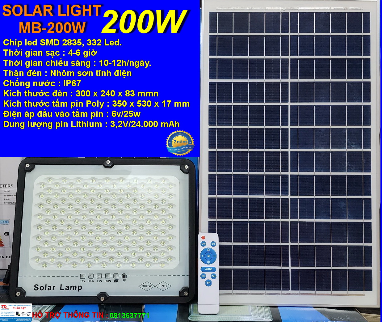 ĐÈN NĂNG LƯỢNG MẶT TRỜI - SOLAR LIGHT MB-200W - MIỄN PHÍ SHIP TOÀN QUỐC