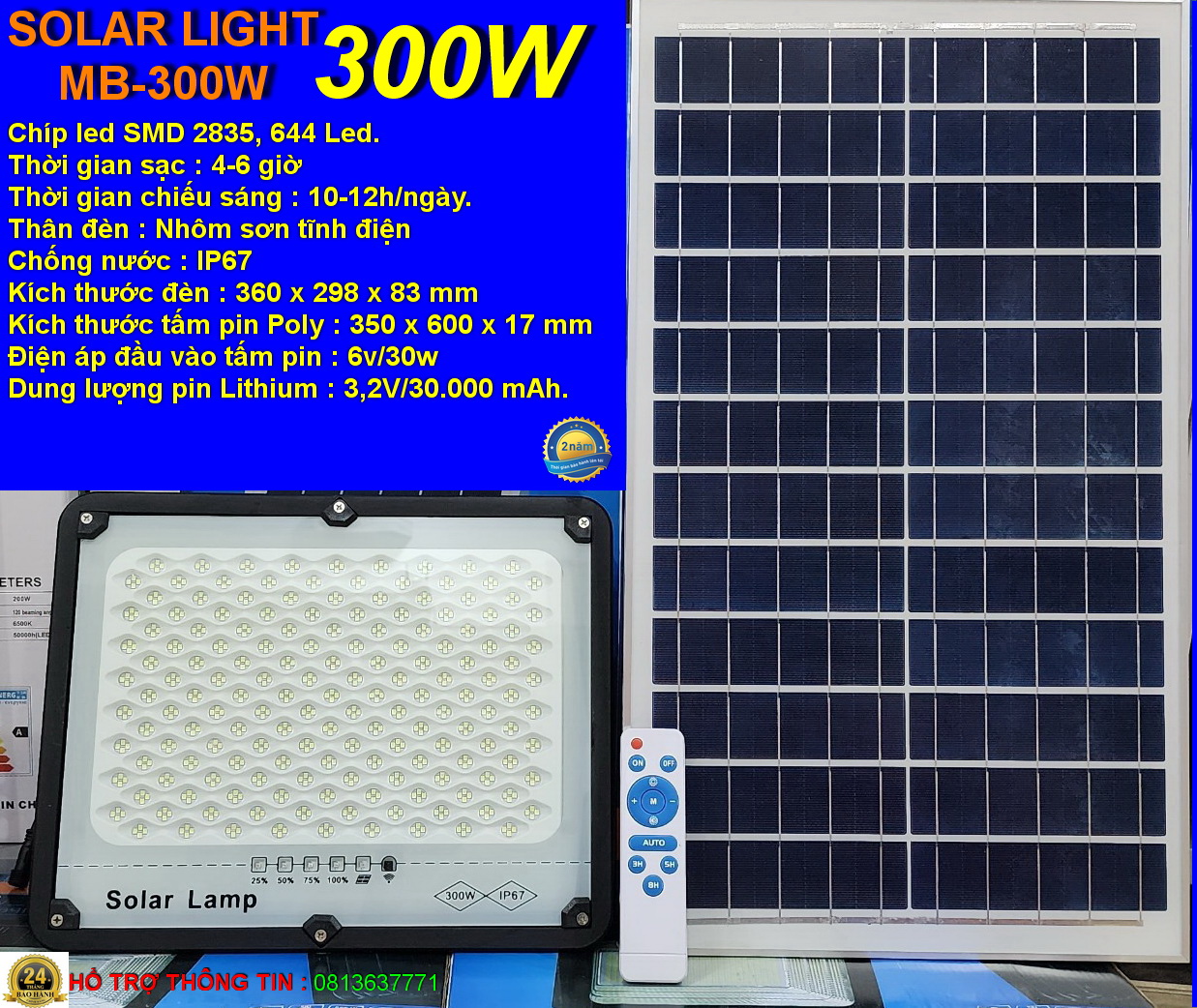 ĐÈN NĂNG LƯỢNG MẶT TRỜI - SOLAR LIGHT MB300 - 300W