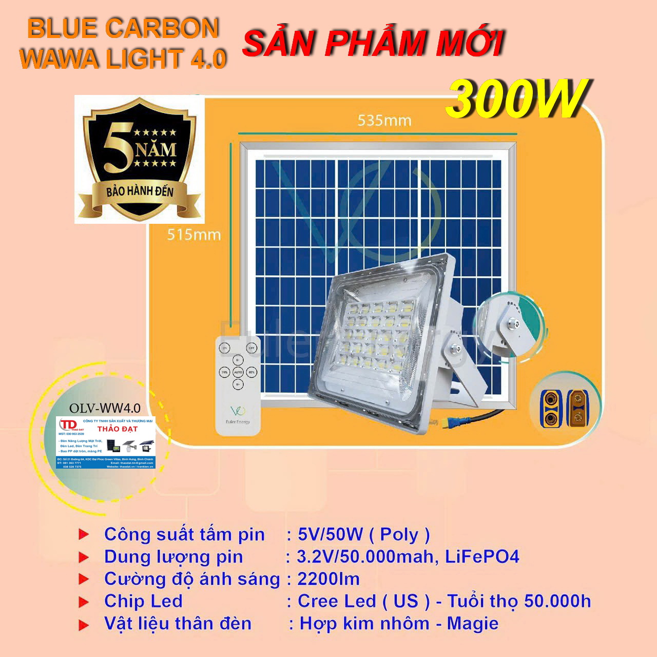 ĐÈN NĂNG LƯỢNG MẶT TRỜI WAWA LIGHT 4.0 – CÔNG SUẤT 300W – BẢO HÀNH 05 NĂM BAO PHÍ SHIP