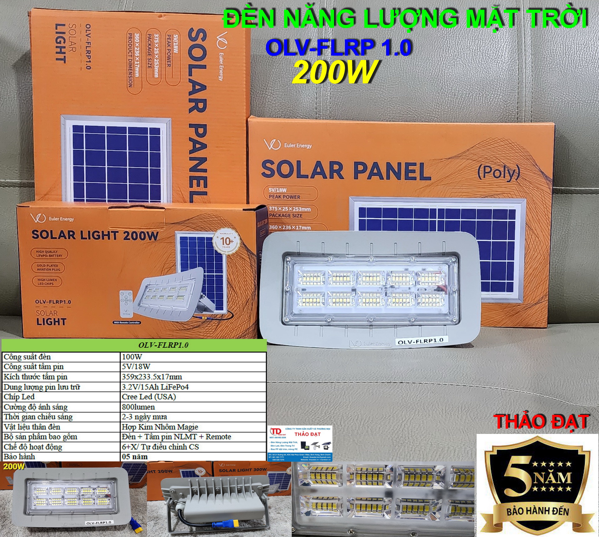 ĐÈN NĂNG LƯỢNG MẶT TRỜI OLV-FLRP 1.0 – CÔNG SUẤT 200W – BẢO HÀNH 05 NĂM